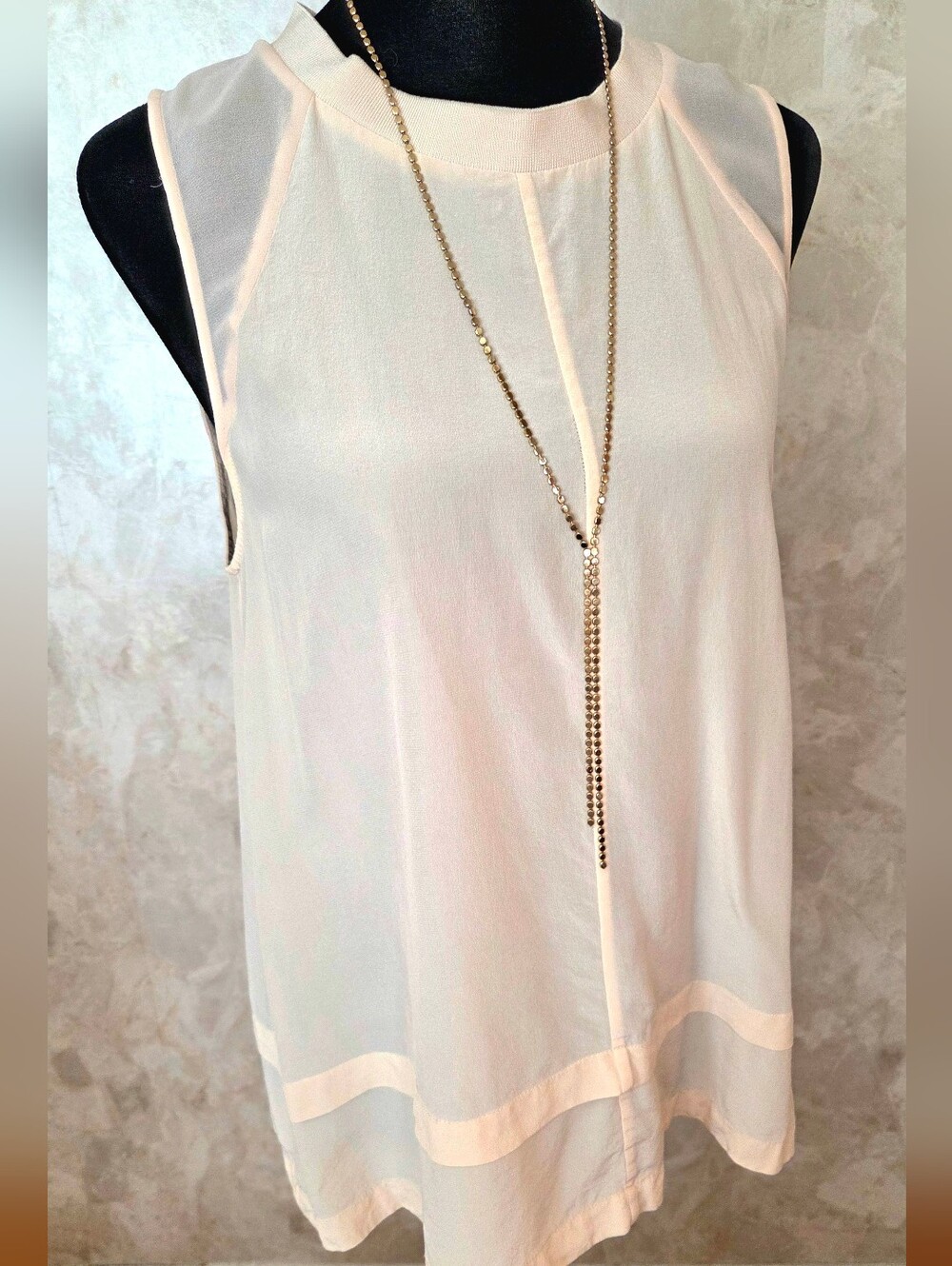 Madewell 100% Silk Sleeveless Blouse Ivory Cream Sheer Panel Top Size M